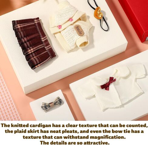 17cm Doll Clothes Set, Adorable Stylish Outfits JK Suit with Handcrafted Shirt Crochet Sweater Dress Practical Accessories for 17 Cm Doll Display in Saudi Arabia