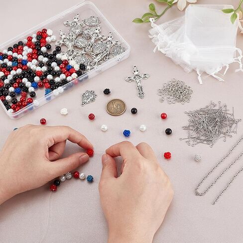 PH Pandahall 493pcs مجوهرات المسبحة الصبغة صنع طقم صلاة صنع لوازم 8 ملم راينستون حبات الزجاج اللؤلؤة عبر سحر روز حبات الديسكو للكرة لمجوهر in Saudi Arabia