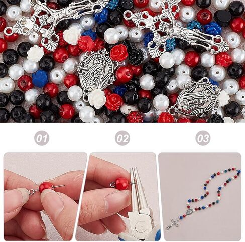 PH Pandahall 493pcs مجوهرات المسبحة الصبغة صنع طقم صلاة صنع لوازم 8 ملم راينستون حبات الزجاج اللؤلؤة عبر سحر روز حبات الديسكو للكرة لمجوهر in Saudi Arabia