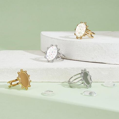 UniCraftale حوالي 8pcs بيضاوي فارغة مفتوحة الكفة حلقة الفولاذ المقاوم للصدأ حلقة المسطحات صينية مع 8pcs cabochon المعاد in Saudi Arabia