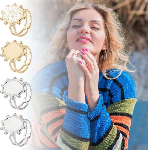 UniCraftale حوالي 8pcs بيضاوي فارغة مفتوحة الكفة حلقة الفولاذ المقاوم للصدأ حلقة المسطحات صينية مع 8pcs cabochon المعاد in Saudi Arabia