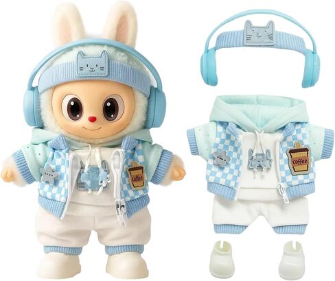 مجموعة Hoodie Blue التي تم تعيينها لثلاثي سم / 6.69 بوصة - ملابس أزياء الشوارع غير الرسمية مع سماعات الرأس ، سترة منقوشة ، سراويل وأحذية - (دمية غير مشمولة) in Saudi Arabia