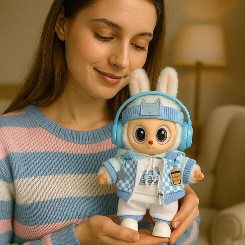 مجموعة Hoodie Blue التي تم تعيينها لثلاثي سم / 6.69 بوصة - ملابس أزياء الشوارع غير الرسمية مع سماعات الرأس ، سترة منقوشة ، سراويل وأحذية - (دمية غير مشمولة) in Saudi Arabia