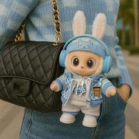 مجموعة Hoodie Blue التي تم تعيينها لثلاثي سم / 6.69 بوصة - ملابس أزياء الشوارع غير الرسمية مع سماعات الرأس ، سترة منقوشة ، سراويل وأحذية - (دمية غير مشمولة) in Saudi Arabia