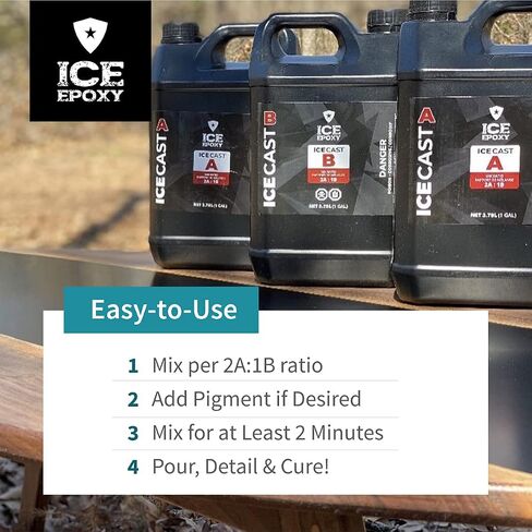 IceCast Deep Resin Epoxy | Crystal Clear | High Gloss Clear Shine | Ideal for 1-4 inches Deep Projects - Deep Pour Epoxy, River Tables & Castings | 2 Part 3 Gallon Resin Kit 2:1 Ratio in Saudi Arabia