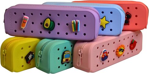 Pencil Case Pouch. Includes 3 Surprise Snap On Charms. Ideal for School Supplies, Arts and Crafts, Makeup Bag, Beach and Pool Day Essentials - Great for Boys and Girls (Light Blue) in Saudi Arabia