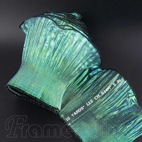 Framendino, 10 Yards Iridescent Green Ruffle Ribbon 4.72inch Ruffles Pleated Chiffon Trim Organza Lace Fabric for Crafts Sewing Dress Craft in Saudi Arabia