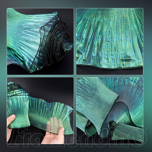 Framendino, 10 Yards Iridescent Green Ruffle Ribbon 4.72inch Ruffles Pleated Chiffon Trim Organza Lace Fabric for Crafts Sewing Dress Craft in Saudi Arabia