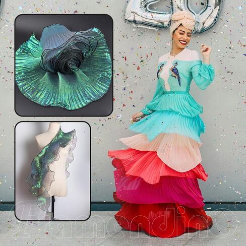 Framendino, 10 Yards Iridescent Green Ruffle Ribbon 4.72inch Ruffles Pleated Chiffon Trim Organza Lace Fabric for Crafts Sewing Dress Craft in Saudi Arabia