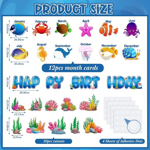 Pasimy Under The Sea Birthday Bulletin Board Set Ocean Theme Classroom Decorations Sea Animals Fish Paper Cutouts Wall Decor for Back to School Happy Birthday Calendar Chart Teacher Supplies (Ocean) in Saudi Arabia
