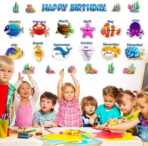 Pasimy Under The Sea Birthday Bulletin Board Set Ocean Theme Classroom Decorations Sea Animals Fish Paper Cutouts Wall Decor for Back to School Happy Birthday Calendar Chart Teacher Supplies (Ocean) in Saudi Arabia