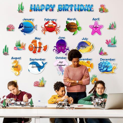 Pasimy Under The Sea Birthday Bulletin Board Set Ocean Theme Classroom Decorations Sea Animals Fish Paper Cutouts Wall Decor for Back to School Happy Birthday Calendar Chart Teacher Supplies (Ocean) in Saudi Arabia