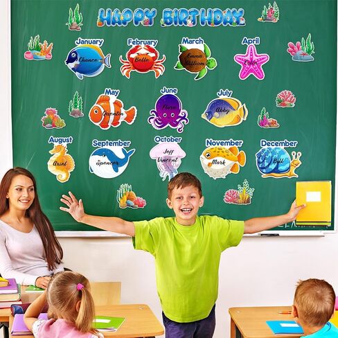 Pasimy Under The Sea Birthday Bulletin Board Set Ocean Theme Classroom Decorations Sea Animals Fish Paper Cutouts Wall Decor for Back to School Happy Birthday Calendar Chart Teacher Supplies (Ocean) in Saudi Arabia