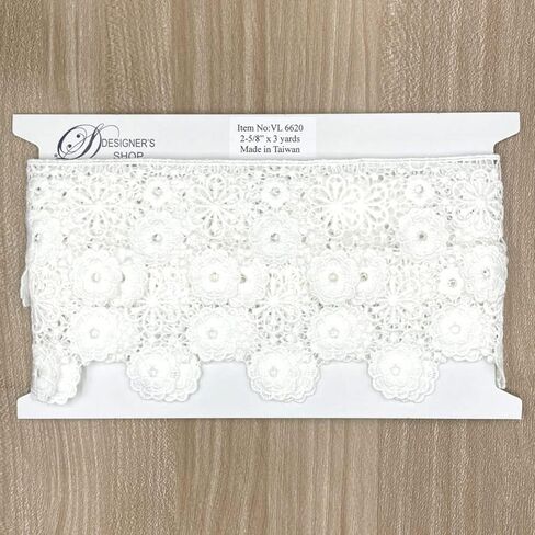 متجر المصمم أبيض البندقية الدانتيل للخياطة ، صياغة (الأزهار) VL 6620 ، 2-5/8 × 3 سنوات ، مع حافة الزهرة المعلقة in Kuwait