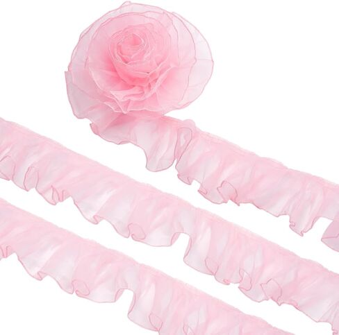 BENECREAT 8 Yards White Organza Ruffled Pleated, 3.7 Inch Organza Ruffled Fabric Lace Fabric Trim for Halloween Sewing Dress Bag Costume Decoration Trimming Craft in Saudi Arabia