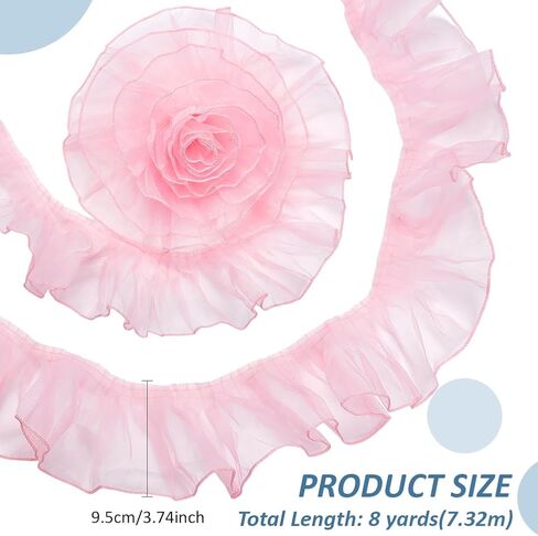 BENECREAT 8 Yards White Organza Ruffled Pleated, 3.7 Inch Organza Ruffled Fabric Lace Fabric Trim for Halloween Sewing Dress Bag Costume Decoration Trimming Craft in Saudi Arabia