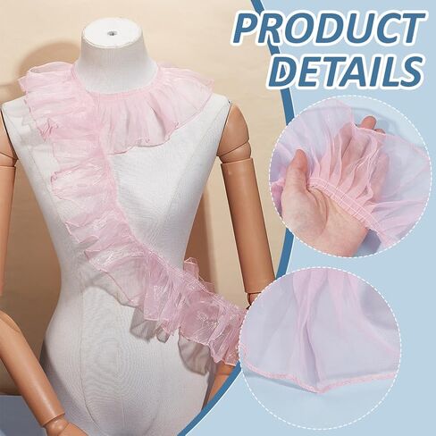 BENECREAT 8 Yards White Organza Ruffled Pleated, 3.7 Inch Organza Ruffled Fabric Lace Fabric Trim for Halloween Sewing Dress Bag Costume Decoration Trimming Craft in Saudi Arabia