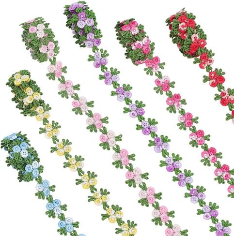 PH PandaHall 6 Colors 6 Yards Floral Lace Trim 0.8 inch Rose Flower Ribbon Embroidery Lace Trim Ribbon Decorative Flower Ribbons for Wedding Dress Decoration Sewing Craft Upholstery Curtain in Saudi Arabia