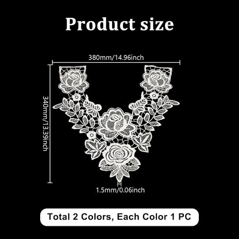 AHANDMAKER 2Pcs Lace Neckline Collar Patches, Black & White Rose Lace Applique Patches, Vintage Floral Lace Fabric Trim, Embroidery Applique for Sewing Crafts Wedding Dress Clothes Accessory in Saudi Arabia