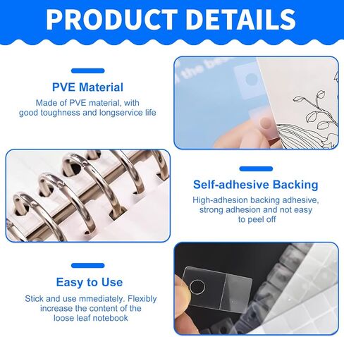 300 Pcs Sturdy Ring Binder Stickers, Clear Self-Adhesive Hole Reinforcement Tabs for Documents, Photos, Postcards - Heavy Duty Plastic Hanging Tabs for Office, School, and Retail Display Organizer in Kuwait