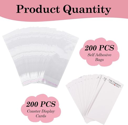 Klmnop 200 Pcs Car Coaster Packaging for Selling, Sublimation Blanks Car Coasters Display Cards and Bags, 6.8 x 2.9 Inch Self-seal Coaster Bag for Auto Sublimation Blanks(White) in Saudi Arabia