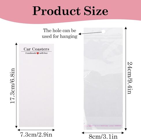 Klmnop 200 Pcs Car Coaster Packaging for Selling, Sublimation Blanks Car Coasters Display Cards and Bags, 6.8 x 2.9 Inch Self-seal Coaster Bag for Auto Sublimation Blanks(White) in Saudi Arabia