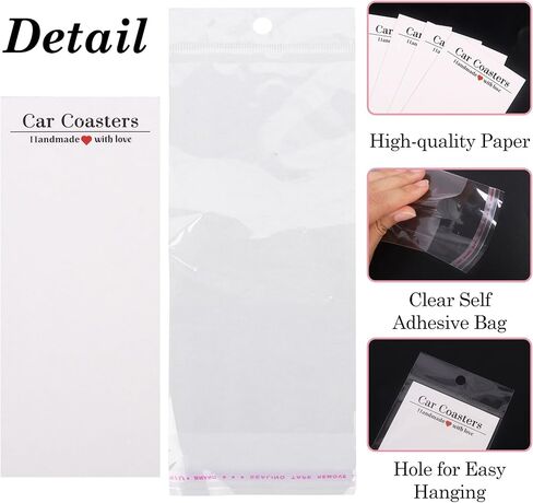 Klmnop 200 Pcs Car Coaster Packaging for Selling, Sublimation Blanks Car Coasters Display Cards and Bags, 6.8 x 2.9 Inch Self-seal Coaster Bag for Auto Sublimation Blanks(White) in Saudi Arabia
