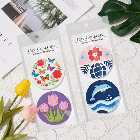 Klmnop 200 Pcs Car Coaster Packaging for Selling, Sublimation Blanks Car Coasters Display Cards and Bags, 6.8 x 2.9 Inch Self-seal Coaster Bag for Auto Sublimation Blanks(White) in Saudi Arabia