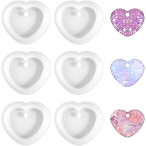 6 pcs قلب راتنج القالب الحب شكل القلب قوالب السيليكون للراتنج مع فتحة مجوهرات لطيف السيليكون صب ل DIY قلادة الحرف DIY in Kuwait