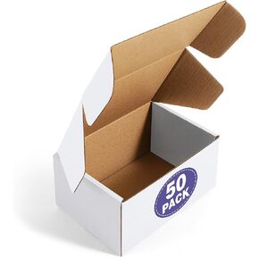 eupako 7x5x2 صناديق شحن صغيرة 50 حزمة - مربعات مربع من الورق المقوى الأبيض ، مربعات بريدية مموجة لتعبئة الأعمال الصغيرة in Kuwait