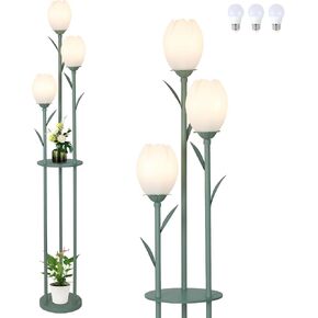 3-Light Flower Floor Lamps for Living Room, Green Floor Lamp with Shelves, Unique Tulip Standing Lamp with 3 LED Blubs, Cute Floral Tall Lamp, Modern Stand Up Light Decor for Bedroom, Kids Room in Saudi Arabia