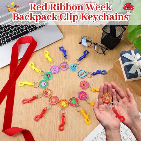 36 Pcs Red Ribbon Week Drug Free Backpack Clip Keychains Red Ribbon Week Awareness Backpack Clip for Anti Drugs Campaigns Events School Supplies Support Groups Fundraisers in Saudi Arabia