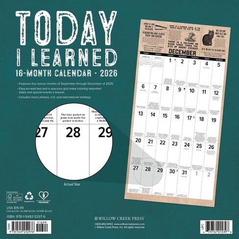 Today I Learned 2026 12" x 12" Wall Calendar in Saudi Arabia
