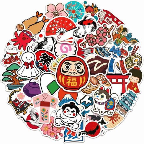 Japanese Traditional Culture Stickers, 50 Pcs Vinyl Waterproof Japan Travel Decal for Laptop Water Bottle Phone Car Window Bike Motorcycle Stakeboard Scrapbook in Saudi Arabia
