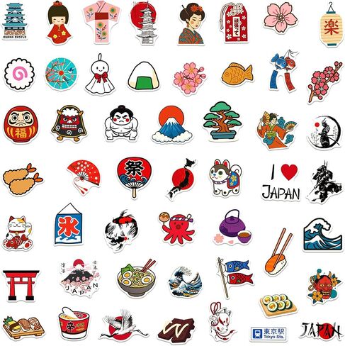 Japanese Traditional Culture Stickers, 50 Pcs Vinyl Waterproof Japan Travel Decal for Laptop Water Bottle Phone Car Window Bike Motorcycle Stakeboard Scrapbook in Saudi Arabia