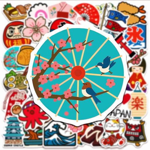 Japanese Traditional Culture Stickers, 50 Pcs Vinyl Waterproof Japan Travel Decal for Laptop Water Bottle Phone Car Window Bike Motorcycle Stakeboard Scrapbook in Saudi Arabia