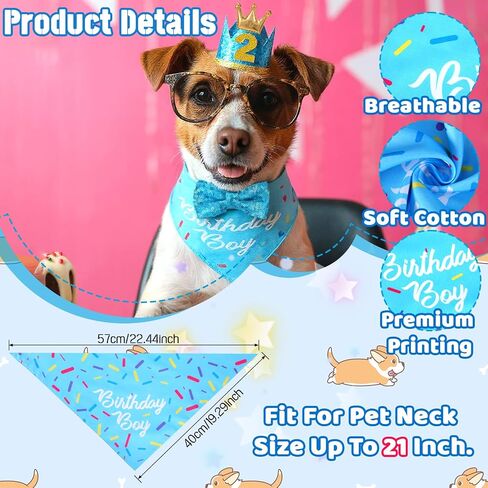 Dog Birthday Party Supplies, Blue Birthday Bandana Scarf, Dog Birthdays Crown Hat and Cute Bow Tie Puppy Pet Celebration Party Accessories with Number Decorations for Small Dogs in Saudi Arabia