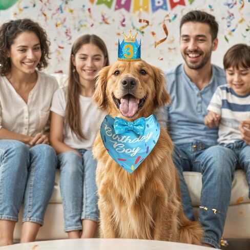 Dog Birthday Party Supplies, Blue Birthday Bandana Scarf, Dog Birthdays Crown Hat and Cute Bow Tie Puppy Pet Celebration Party Accessories with Number Decorations for Small Dogs in Saudi Arabia