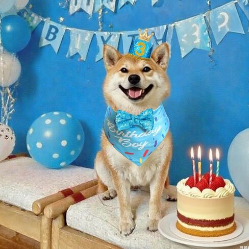 Dog Birthday Party Supplies, Blue Birthday Bandana Scarf, Dog Birthdays Crown Hat and Cute Bow Tie Puppy Pet Celebration Party Accessories with Number Decorations for Small Dogs in Saudi Arabia