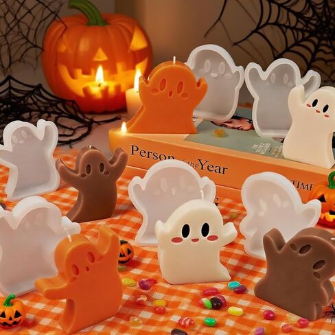 6 Pcs Halloween Ghost Silicone Mold, Ghost Candle Resin Molds for Making Soap, Candle, Chocolate, Clay Mold, DIY Crafts Home Decorations in Saudi Arabia
