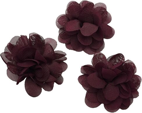 20 PC Burgundy Chiffon Flower Lace Fabric Flowers Sewing Fabric Appliques 2 Inch in Kuwait
