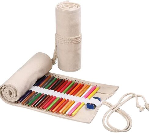 Large Capacity Pen Curtain Canvas Roll Up Pencil Case 36 Slots Pencil Bag Pencils Case Wrap Roll Holder for Coloring Pencil Natural Color Pen, Pencil and Marker Cases in Saudi Arabia