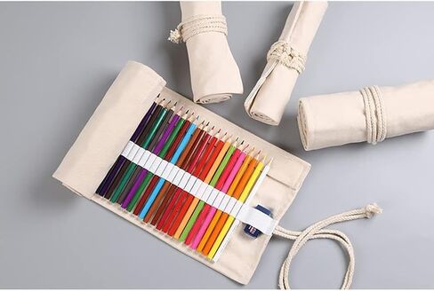 Large Capacity Pen Curtain Canvas Roll Up Pencil Case 36 Slots Pencil Bag Pencils Case Wrap Roll Holder for Coloring Pencil Natural Color Pen, Pencil and Marker Cases in Saudi Arabia