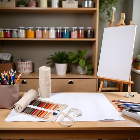 Large Capacity Pen Curtain Canvas Roll Up Pencil Case 36 Slots Pencil Bag Pencils Case Wrap Roll Holder for Coloring Pencil Natural Color Pen, Pencil and Marker Cases in Saudi Arabia