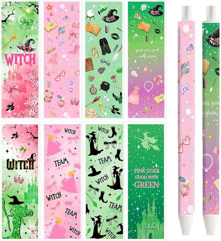 Witch UV DTF Pen Wraps Transfer - 40 PCS Pink and Green Pen Wraps UV DTF ، Design Design Wizard Doatproof UVDTF ، فيلم DIY Pencil Point Point Point Point Point in Saudi Arabia