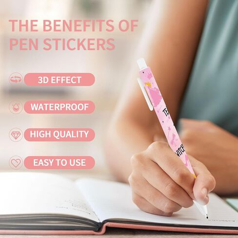 Witch UV DTF Pen Wraps Transfer - 40 PCS Pink and Green Pen Wraps UV DTF ، Design Design Wizard Doatproof UVDTF ، فيلم DIY Pencil Point Point Point Point Point in Saudi Arabia