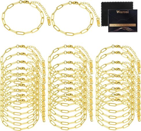 30PCS 18K Gold Plated Charm Bracelet Chains 6.3Inch Stainless Steel Bracelets Chain Bulk Link Bracelet with Lobster Clasps for Women DIY Bracelets Crafts Supplies(Gold+Silver) in Kuwait