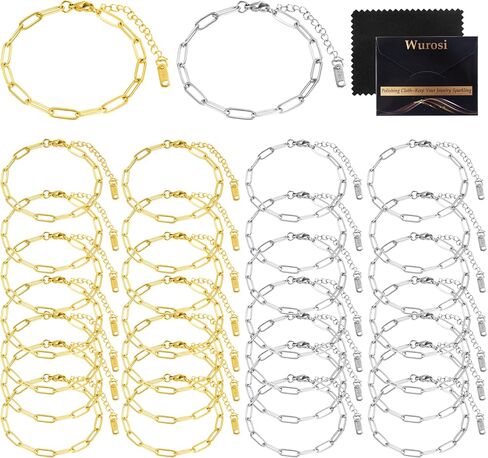 30PCS 18K Gold Plated Charm Bracelet Chains 6.3Inch Stainless Steel Bracelets Chain Bulk Link Bracelet with Lobster Clasps for Women DIY Bracelets Crafts Supplies(Gold+Silver) in Kuwait