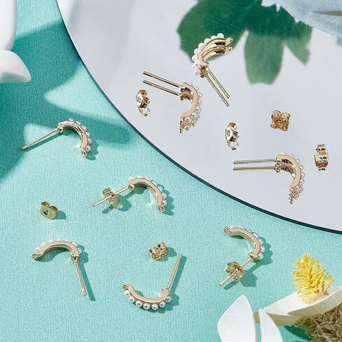 Beebeecraft 10Pcs/Box Pearl Earring Findings 18K Gold Plated Brass Rectangle Earring with 925 Sterling Silver Pins and 10Pcs Buterfly Ear Backs for DIY Earring Jewelry Making, 0.55in in Saudi Arabia