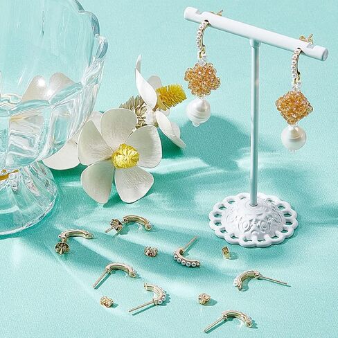 Beebeecraft 10Pcs/Box Pearl Earring Findings 18K Gold Plated Brass Rectangle Earring with 925 Sterling Silver Pins and 10Pcs Buterfly Ear Backs for DIY Earring Jewelry Making, 0.55in in Saudi Arabia